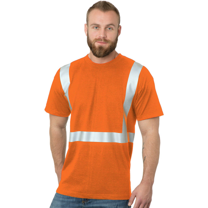 BAYSIDE® MADE IN USA Hi-Vis 100% Cotton Crew Solid Striping - Orange - 3751 - Safety Vests and More