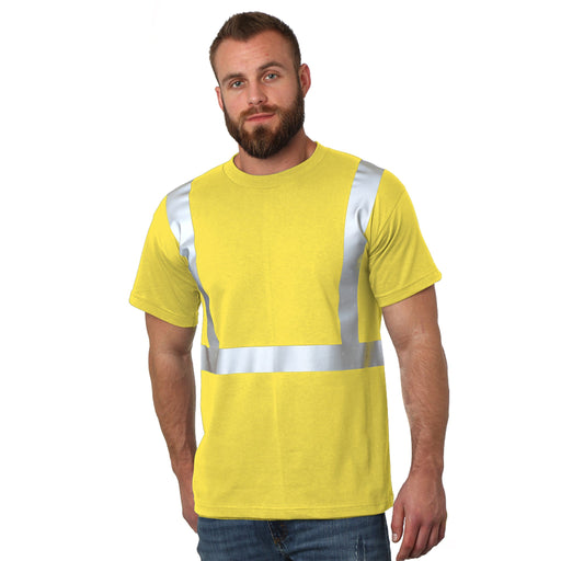 BAYSIDE® MADE IN USA Hi-Vis 100% Cotton Crew Solid Striping - Pacific Yellow - 3751 - Safety Vests and More