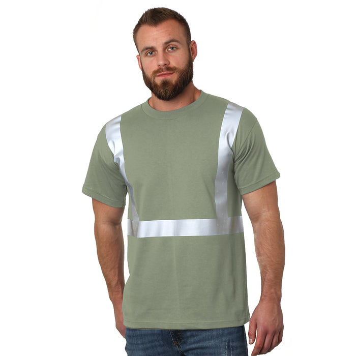 BAYSIDE® MADE IN USA Hi-Vis 100% Cotton Crew Solid Striping - Safari - 3751 - Safety Vests and More