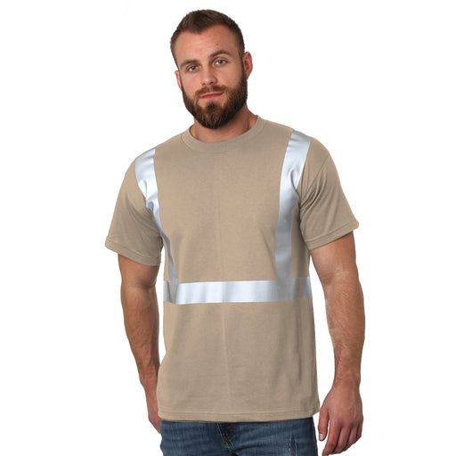 BAYSIDE® MADE IN USA Hi-Vis 100% Cotton Crew Solid Striping - Sand - 3751 - Safety Vests and More