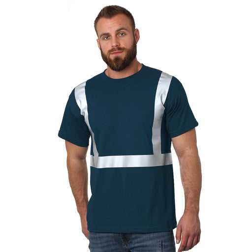 BAYSIDE® MADE IN USA Hi-Vis 100% Cotton Crew Solid Striping - Slate Blue - 3751 - Safety Vests and More