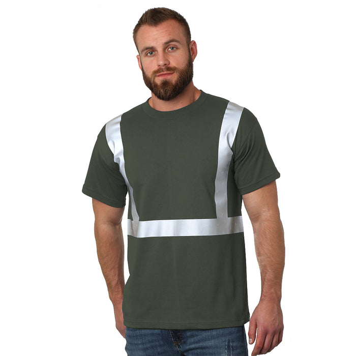 BAYSIDE® MADE IN USA Hi-Vis 100% Cotton Crew Solid Striping - Tobacco - 3751 - Safety Vests and More