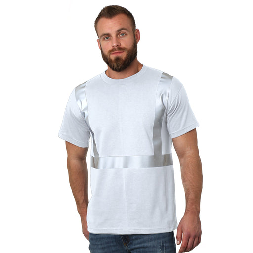 BAYSIDE® MADE IN USA Hi-Vis 100% Cotton Crew Solid Striping - White - 3751 - Safety Vests and More
