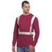 BAYSIDE® MADE IN USA Hi-Vis 100% Cotton Long Sleeve Pocket Crew Solid Striping - Burgundy - 3781 - Safety Vests and More