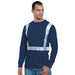 BAYSIDE® MADE IN USA Hi-Vis 100% Cotton Long Sleeve Pocket Crew Solid Striping - Navy - 3781 - Safety Vests and More