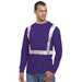 BAYSIDE® MADE IN USA Hi-Vis 100% Cotton Long Sleeve Pocket Crew Solid Striping - Purple - 3781 - Safety Vests and More