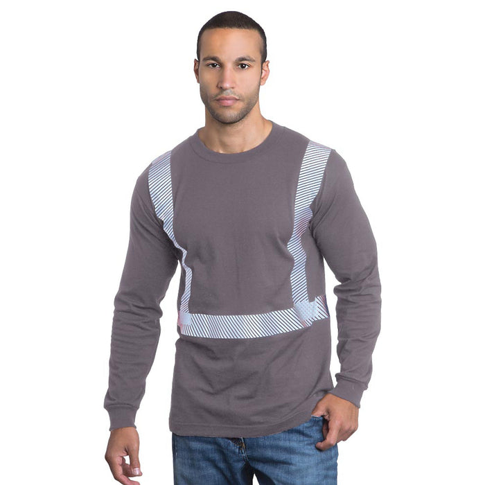 BAYSIDE® MADE IN USA Hi-Vis 100% Cotton Long Sleeves Crew Segmented Striping - 3705 - Charcoal - Safety Vests and More