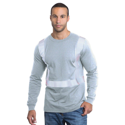 BAYSIDE® MADE IN USA Hi-Vis 100% Cotton Long Sleeves Crew Segmented Striping - 3705 - Dark Ash - Safety Vests and More