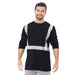 BAYSIDE® MADE IN USA Hi-Vis 100% Cotton Long Sleeves Pocket Crew Segmented Striping - Black - 3712 - Safety Vests and More