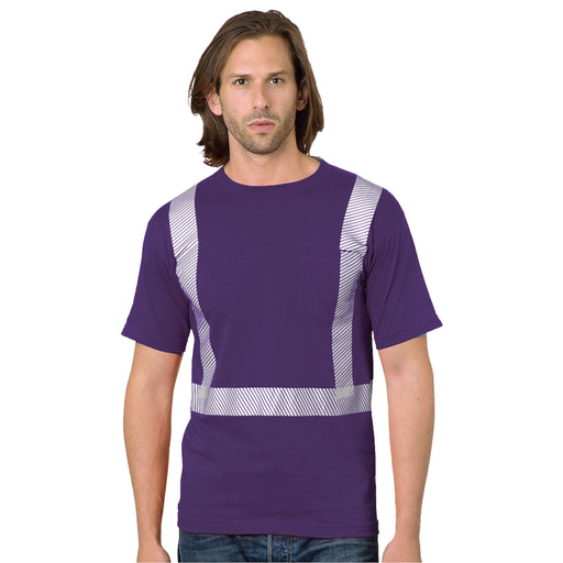 BAYSIDE® MADE IN USA Hi-Vis 100% Cotton Pocket Crew Segmented Striping - Purple - 3710 - Safety Vests and More