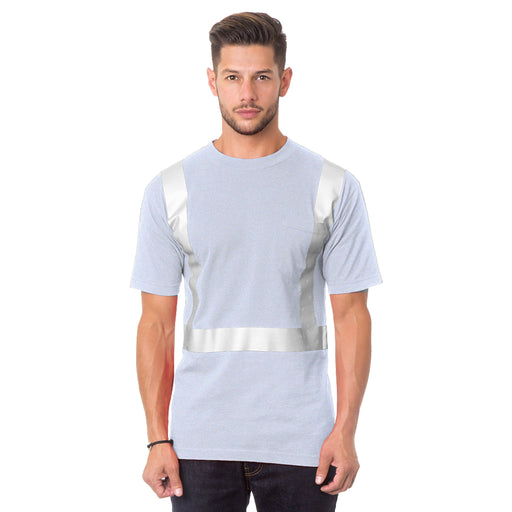 BAYSIDE® MADE IN USA Hi-Vis 100% Cotton Pocket Crew Solid Striping - ASH - 3771 - Safety Vests and More