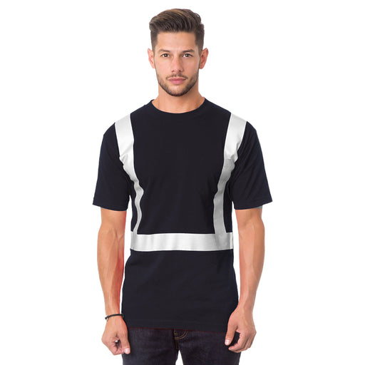 BAYSIDE® MADE IN USA Hi-Vis 100% Cotton Pocket Crew Solid Striping - Black - 3771 - Safety Vests and More
