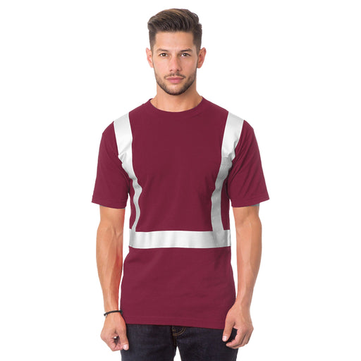 BAYSIDE® MADE IN USA Hi-Vis 100% Cotton Pocket Crew Solid Striping - Burgundy - 3771 - Safety Vests and More