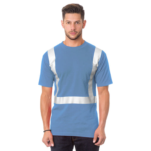 BAYSIDE® MADE IN USA Hi-Vis 100% Cotton Pocket Crew Solid Striping - Carolina Blue - 3771 - Safety Vests and More