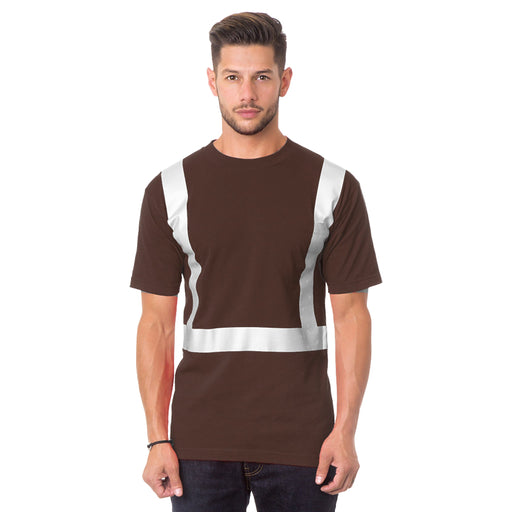 BAYSIDE® MADE IN USA Hi-Vis 100% Cotton Pocket Crew Solid Striping - Chocolate - 3771 - Safety Vests and More
