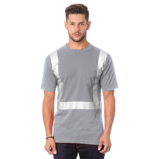 BAYSIDE® MADE IN USA Hi-Vis 100% Cotton Pocket Crew Solid Striping - Dark Ash - 3771 - Safety Vests and More