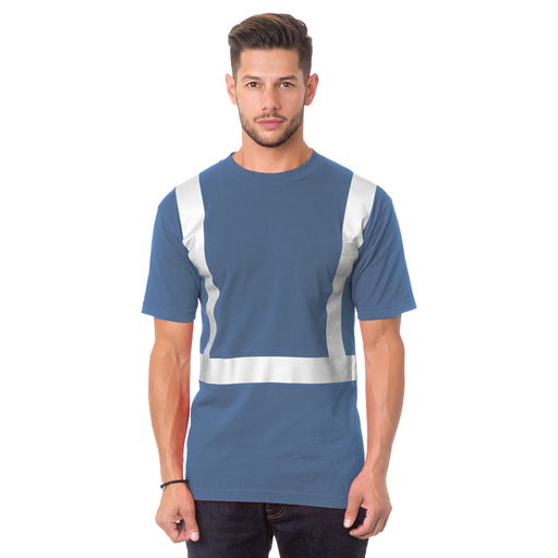 BAYSIDE® MADE IN USA Hi-Vis 100% Cotton Pocket Crew Solid Striping - Denim - 3771 - Safety Vests and More