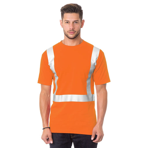 BAYSIDE® MADE IN USA Hi-Vis 100% Cotton Pocket Crew Solid Striping - Orange - 3771 - Safety Vests and More