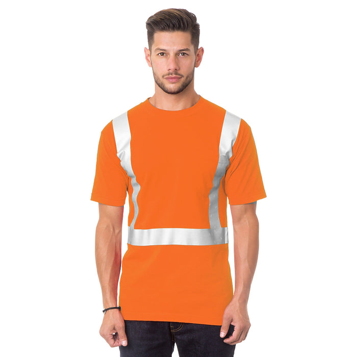 BAYSIDE® MADE IN USA Hi-Vis 100% Cotton Pocket Crew Solid Striping - Orange - 3771 - Safety Vests and More