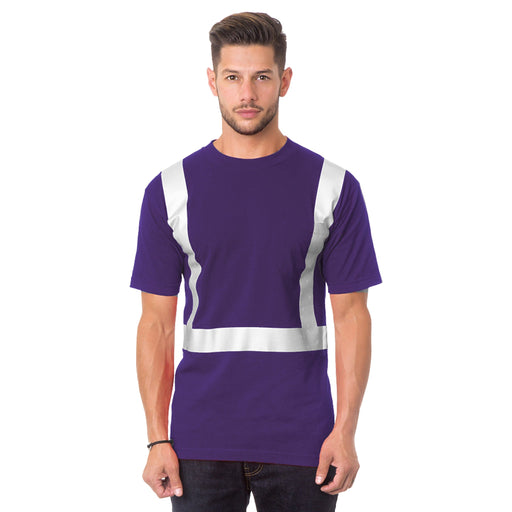 BAYSIDE® MADE IN USA Hi-Vis 100% Cotton Pocket Crew Solid Striping - Purple - 3771 - Safety Vests and More
