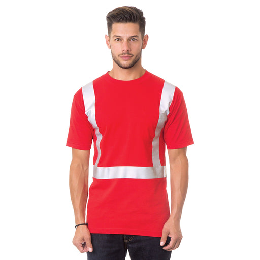 BAYSIDE® MADE IN USA Hi-Vis 100% Cotton Pocket Crew Solid Striping - Red - 3771 - Safety Vests and More