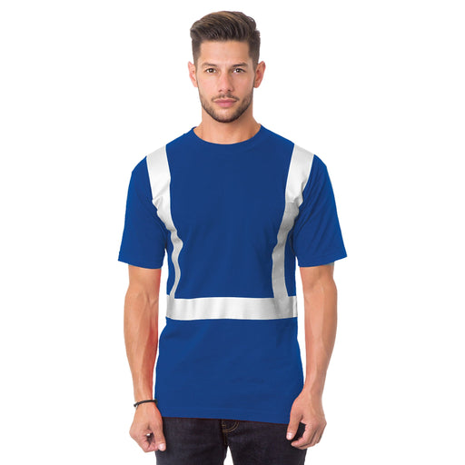 BAYSIDE® MADE IN USA Hi-Vis 100% Cotton Pocket Crew Solid Striping - Royal Blue - 3771 - Safety Vests and More