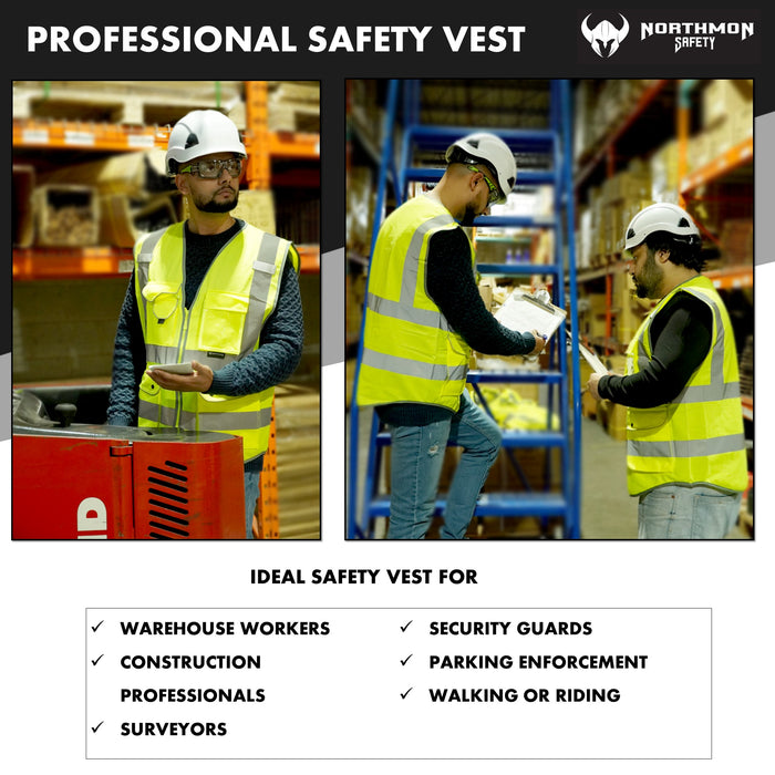 Premium Hi Vis Surveyor Safety Vest 9 Pockets - ANSI Class 2