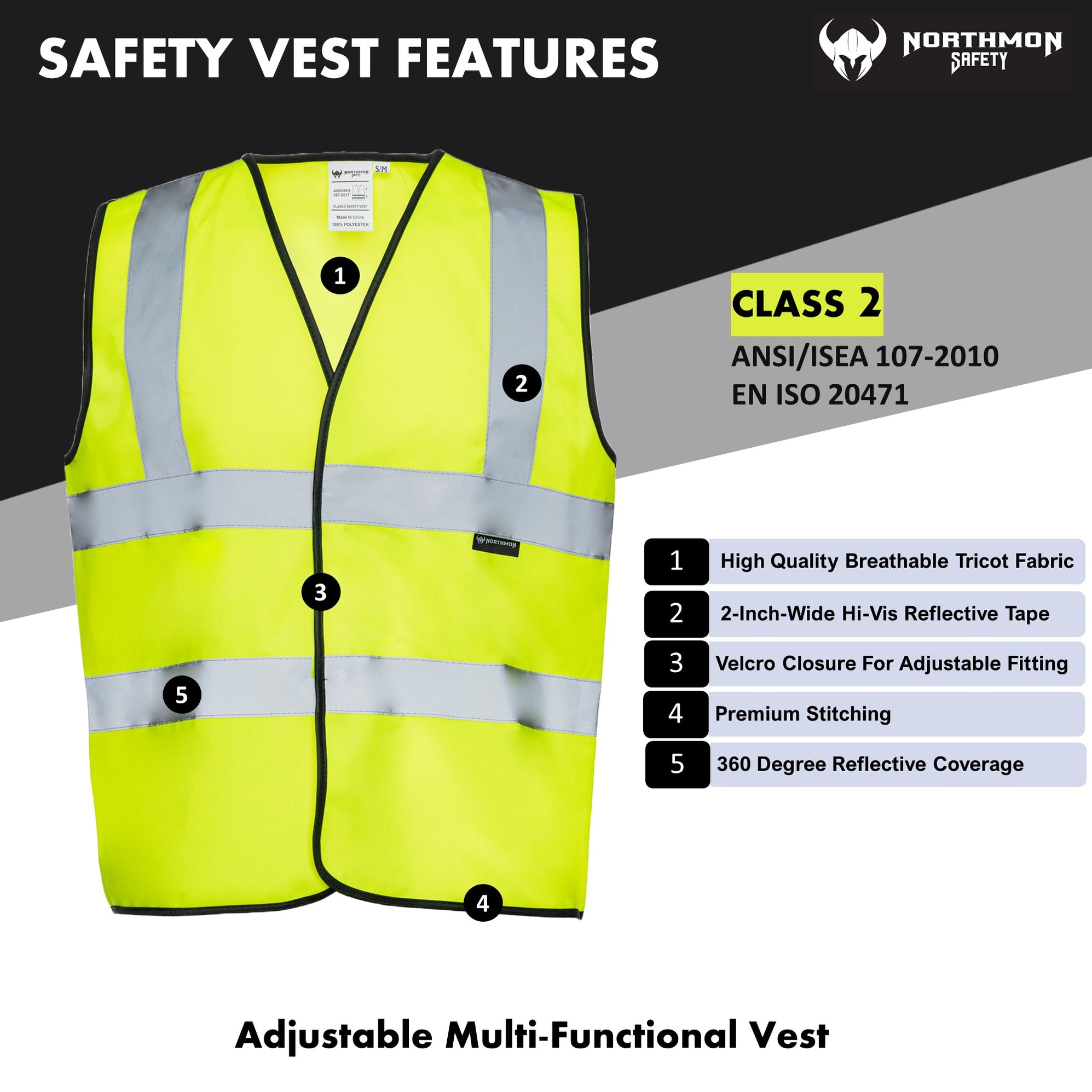 Two Band High Visibility Solid Safety Vest 101 Series ANSI Class 2