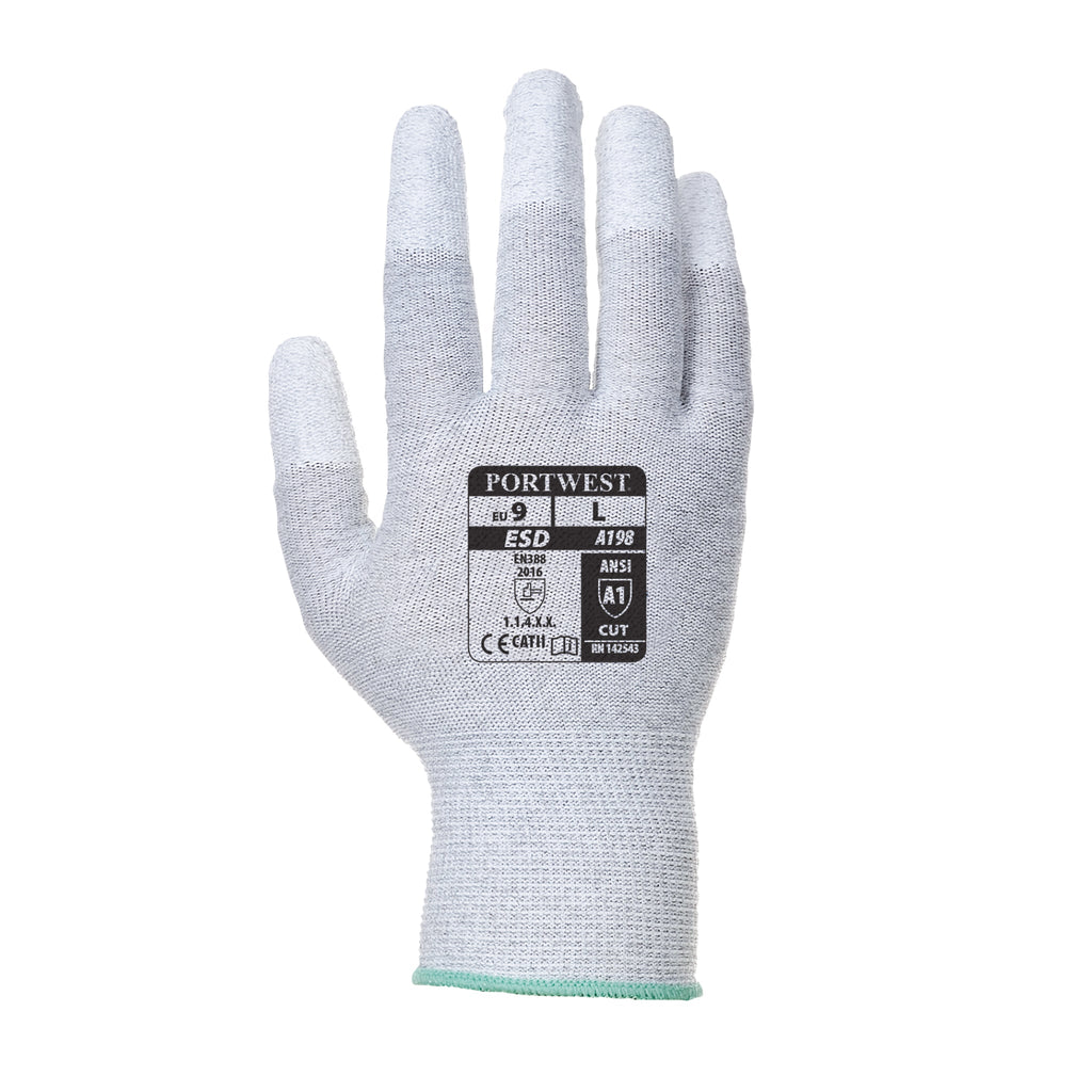Portwest A198 Antistatic PU Fingertip Glove Grey