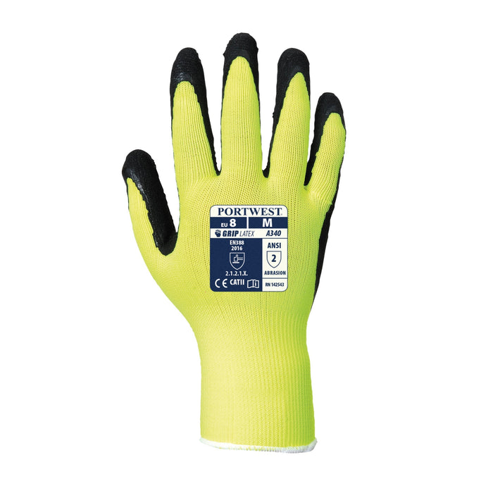 PORTWEST® A340 Hi Vis Grip Gloves - CAT 2 - ANSI Abrasion Level 2 - Safety Vests and More
