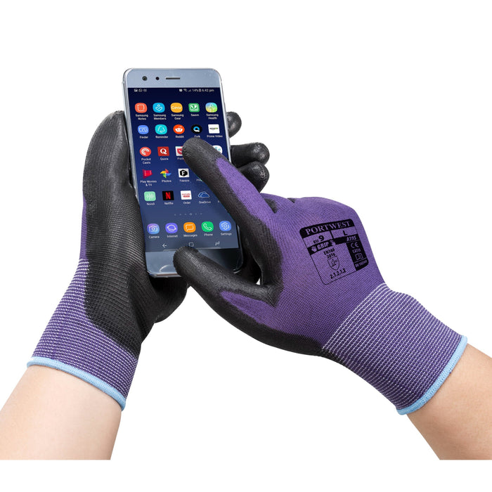 PORTWEST® A195 Polyurethane Touchscreen Work Gloves - CAT 2 - ANSI Cut Level A1 - Safety Vests and More