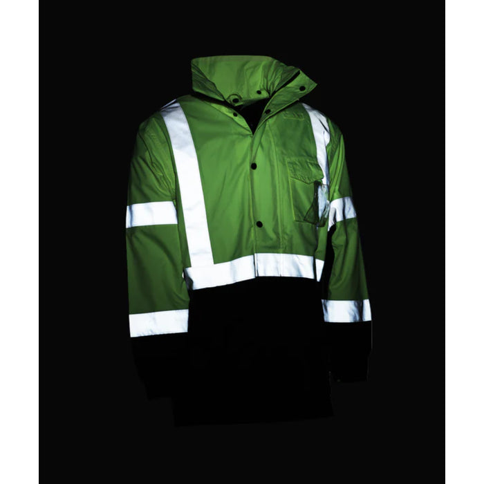 Reflective Apparel Hi-Vis Breathable Waterproof 2-Tone Hooded Parka Rain Jacket - ANSI Class 3 - 431ST