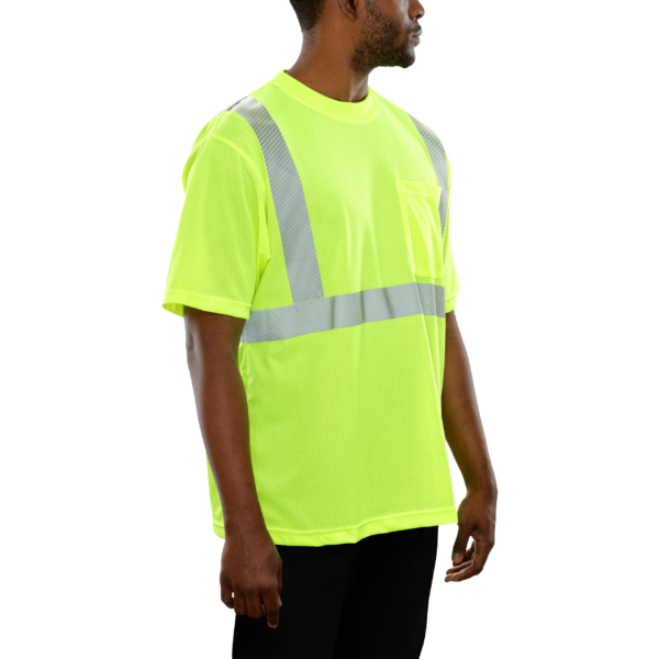 Reflective Apparel Safety Hi Vis Pocket Lime Micromesh Comfort Trim Shirt ANSI 2 - 103CT - Safety Vests and More