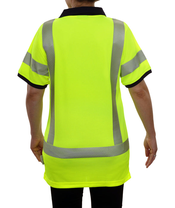 Reflective Apparel Safety Hi-Vis Polo ANSI Class 3 Shirt Lime-Navy Birdseye Comfort Trim - 334CT - Safety Vests and More