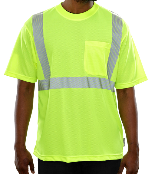 Reflective Apparel Safety Hi Vis Pocket Lime Micromesh Comfort Trim Shirt ANSI 2 - 103CT - Safety Vests and More