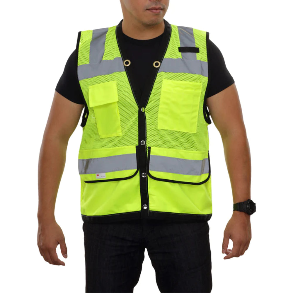 RADWEAR Class 3 Reflective Mesh Safety Vest - Hi-Vis Green With Dual Side Zippers | ANSI Compliant Surveyor Vest For Men & Women - View #10